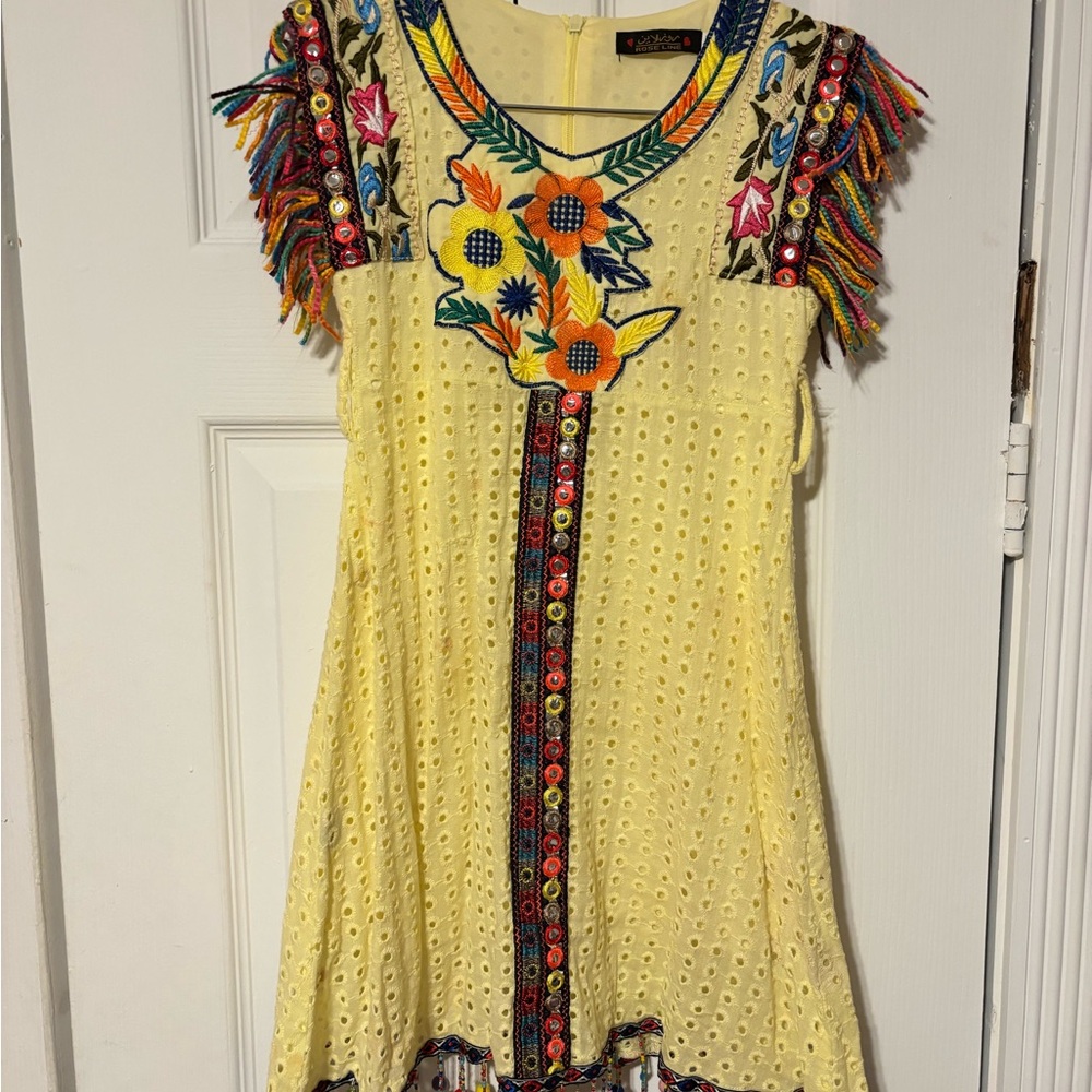 Colorful Embroidered Ethnic Yellow Dress Size 4T Little Girls.